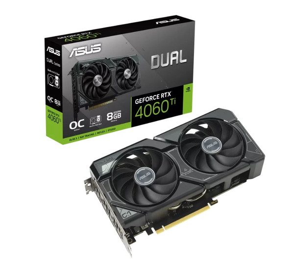 ASUS nVidia GeForce DUAL RTX4060TI-O8G SSD RTX4060 Ti SSD OC Edition 8GB GDDR6, 2565 MHz Boost Clock, RAM 18 Gbps, 3xDP, 1xHDMI