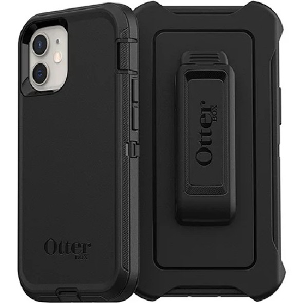 OtterBox Defender Apple iPhone 12 Mini Case Black - (77-65352), DROP+ 4X Military Standard, Multi-Layer, Included Holster, Raised Edges, Rugged