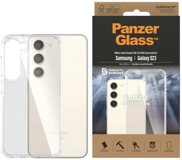 PanzerGlass Samsung Galaxy S23 5G (6.1') HardCase - (0433), 3X Military-Grade Standard, Wireless Charging Compatible, Anti-Yellowing,AntiBacterial,2YR