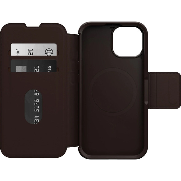 OtterBox Strada MagSafe Apple iPhone 15 (6.1') Case Espresso (Brown) - (77-93571), DROP+ 3X Military Standard,Leather Folio Cover,Card Holder