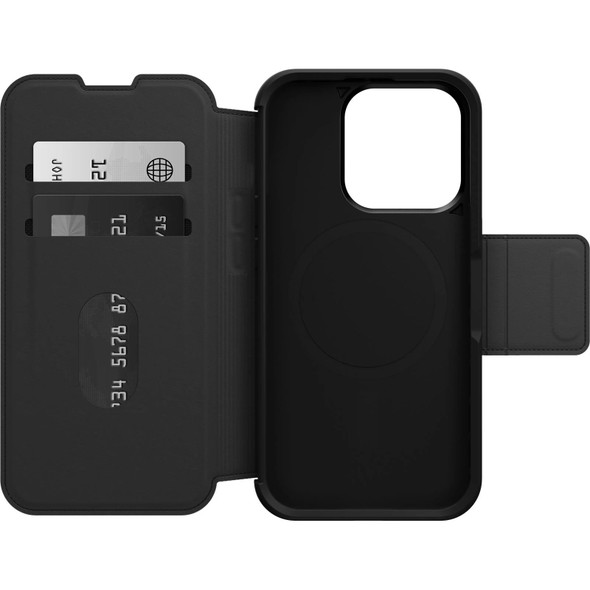 OtterBox Strada MagSafe Apple iPhone 15 Pro (6.1') Case Shadow (Black) - (77-93560), DROP+ 3X Military Standard, Leather Folio Cover