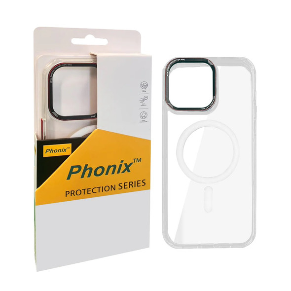 Phonix Apple iPhone 15 Pro (6.1') Clear Armor Hard MagSafe Case With Metal Mens Protection White