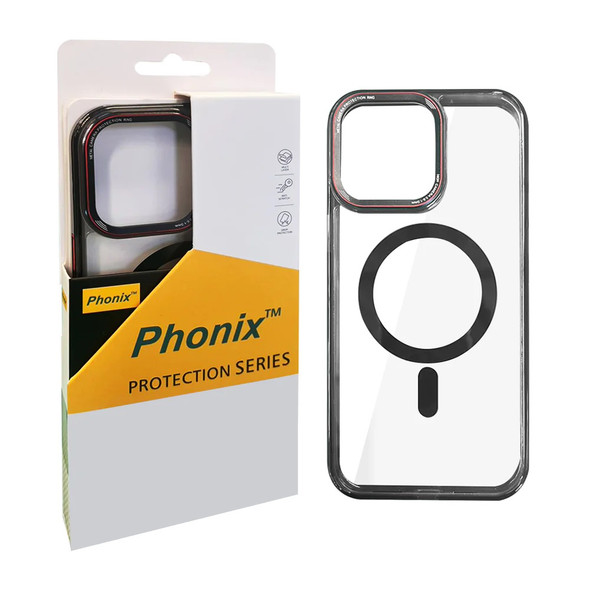 Phonix Apple iPhone 15 Pro Max (6.7') Clear Armor Hard MagSafe Case With Metal Mens Protection Black