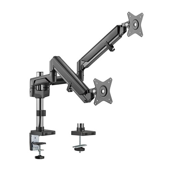 Brateck Dual Monitors Pole-Mounted Gas Spring Aluminum Monitor Arm Fit Most 17'-32' Monitors, Up to 9kg per screen VESA 75x75/100x100 Space Grey(LS)