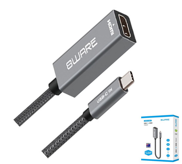 8ware 10cm USB-C to HDMI Male-Female Adapter Converter Cable Retail Pack for PC Laptop iPad  MacBook Pro/Air Surface Dell XPS to Monitor Projector TV