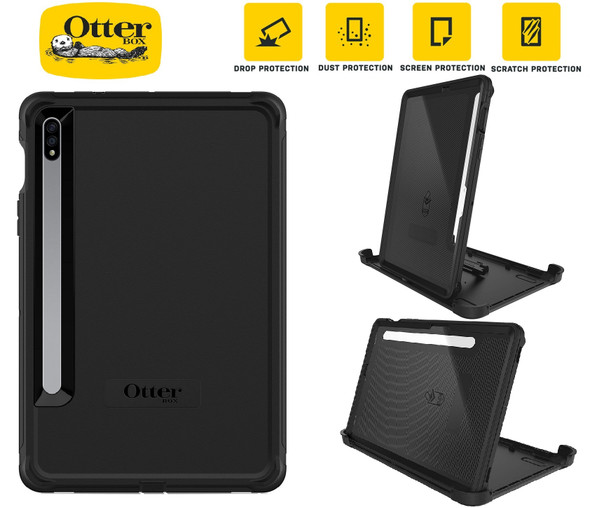 OtterBox Defender Samsung Galaxy Tab S8/Galaxy Tab S7 (11') Case Black-(77-65205),DROP+ 2X Military Standard,Built-in Screen Protection,Multi-Position