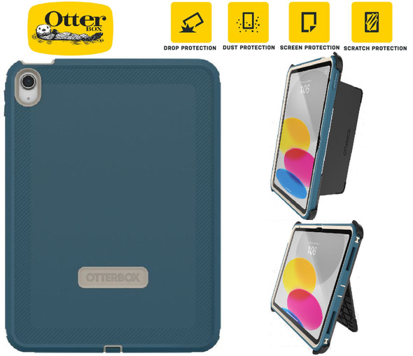 OtterBox Defender Apple iPad (10.9') (10th Gen) Case Baja Beach (Blue)-(77-90081),DROP+ 2X Military Standard,Built-in Screen Protection,Multi-Position OtterBox Defender Apple iPad (10.9') (10th Gen) Case Baja Beach (Blue)-(77-90081),DROP+ 2X Military Standard,Built-in Screen Protection,Multi-Position