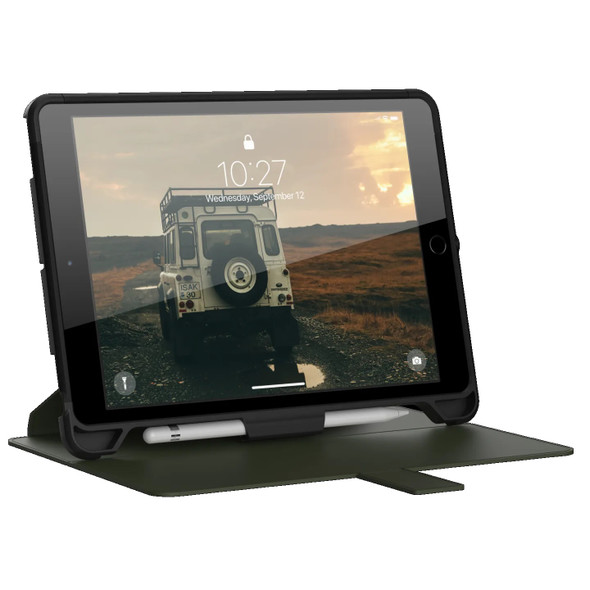UAG Scout Apple iPad (10.2') (9th/8th/7th Gen) Folio Case - Black/Olive (12191I114072), DROP+ Military Standard, Built-in kickstand, Pencil Holder