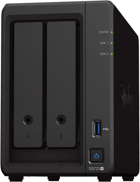 Synology DiskStation® DS723+  2-bay; 2GB DDR4  -Up to 471/225 MB/s read/write -Up to 10GbE networking -2 x M.2 NVMe cache & storage pool