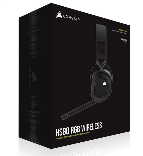 Corsair HS80 RGB Wireless Carbon- Dolby Atoms 3D, Pulse Sound, Hyper Fast Slipstream Wireless 20hrs - Gaming Headset PC,PS5, Headphones (LS)