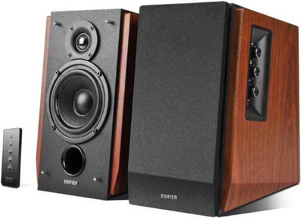 Edifier R1700BT Bluetooth Lifestyle Bookshelf Studio Speakers Brown - BT/Dual 3.5mm AUX/Limited Distortion DSP/DRC/Classic Wood Finish