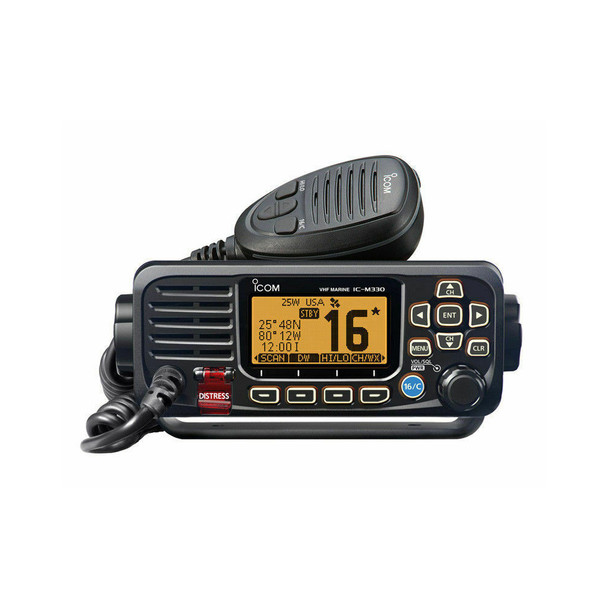 ICOM IC-M330GE BLACK FIXED MOUNT VHF/DSC MARINE RADIO WITH EXTERNAL GPS