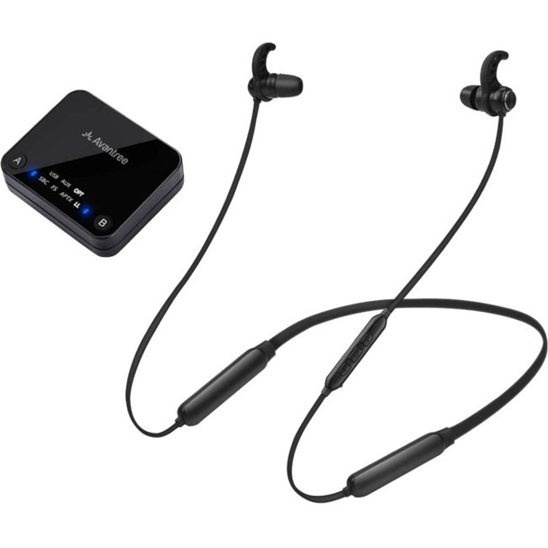 AVANTREE HT4186BLK WIRELESS NECKBAND EARBUDS FOR TV WITH TRANSMITTER 30M