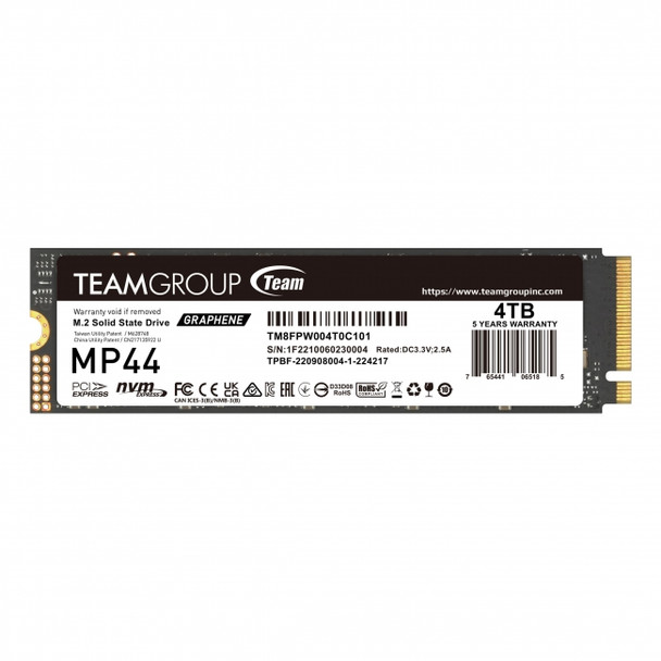 MP44, PCIe Gen4x4, M.2 2280, 4TB, Read Up to 7400MB/s, Write Up to 6900MB/s, 5 Years Limited Warranty