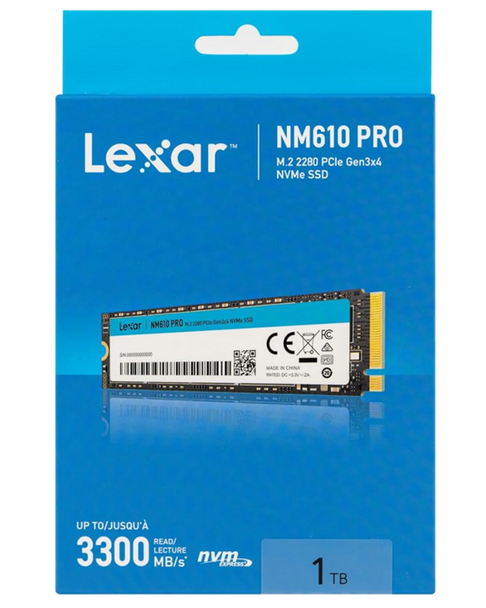 Lexar LNM610P001T-RNNNG 1TB M.2 2280 PCIe Gen3x4 NVMe SSD, up to 3300MB/s read, 2600MB/s write Lexar LNM610P001T-RNNNG 1TB M.2 2280 PCIe Gen3x4 NVMe SSD, up to 3300MB/s read, 2600MB/s write