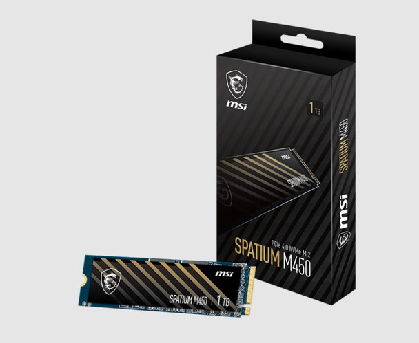 MSI SPATIUM M450 PCIe 4.0 NVMe M.2 1TB V1 SSD, PCIe Gen4, SEQUENTIAL READ up to 3400 MB/S, SEQUENTIAL WRITE 2400 MB/S, 5 Year Warranty