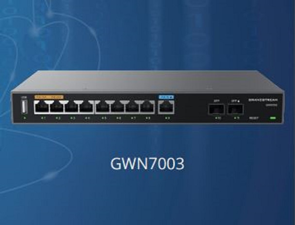 Grandstream GWN7003 Multi-WAN Gigabit VPN Router, Built-in Firewalls, 2x 2.5 Gigabit SFP Ports 9x Gigabit, 512MB RAM, 256MB Flash Grandstream GWN7003 Multi-WAN Gigabit VPN Router, Built-in Firewalls, 2x 2.5 Gigabit SFP Ports 9x Gigabit, 512MB RAM, 256MB Flash