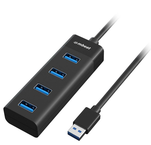 mbeat 4-Port USB 3.0 Hub - Black USB 3.0 transfer speeds up to 5Gbps. Plug-and-play Compact and lightweight Weight: 37g
