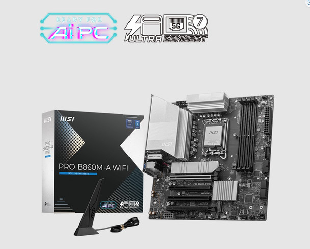 MSI PRO B860M-A WIFI, INTEL B860, 4x DDR5 256GB, 1x HDMI, 4x PCI-E x16 slot, 3x M.2, 4x SATA, 6x USB 2.0, Intel® Wi-Fi 7 MSI PRO B860M-A WIFI, INTEL B860, 4x DDR5 256GB, 1x HDMI, 4x PCI-E x16 slot, 3x M.2, 4x SATA, 6x USB 2.0, Intel® Wi-Fi 7