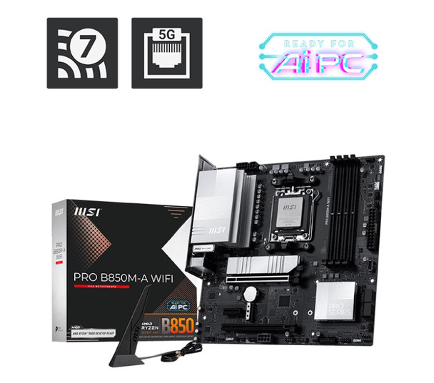 MSI PRO B850M-A WIFI, AM5, 4x DDR5 256GB, 1x HDMI, 1x PCI-E x16 slot, 3x M.2,4x USB2.0, 3x USB C, Wi-Fi 7 MSI PRO B850M-A WIFI, AM5, 4x DDR5 256GB, 1x HDMI, 1x PCI-E x16 slot, 3x M.2,4x USB2.0, 3x USB C, Wi-Fi 7