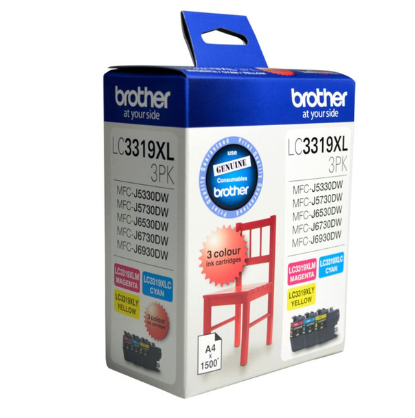 Brother LC-3319XL  Colour Value Pack 1X Cyan 1X Magenta 1X Yellow-MFC-J5330DW/J5730DW/J6530DW/J6730DW/J6930DW - up to 3000 P Brother LC-3319XL  Colour Value Pack 1X Cyan 1X Magenta 1X Yellow-MFC-J5330DW/J5730DW/J6530DW/J6730DW/J6930DW - up to 3000 P