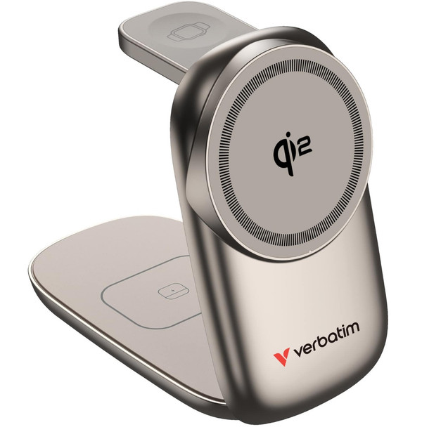 Verbatim 3 in 1 Wireless Docking Qi2 Certified, Magnetic Wireless Charging. 2.5W/5W/15W