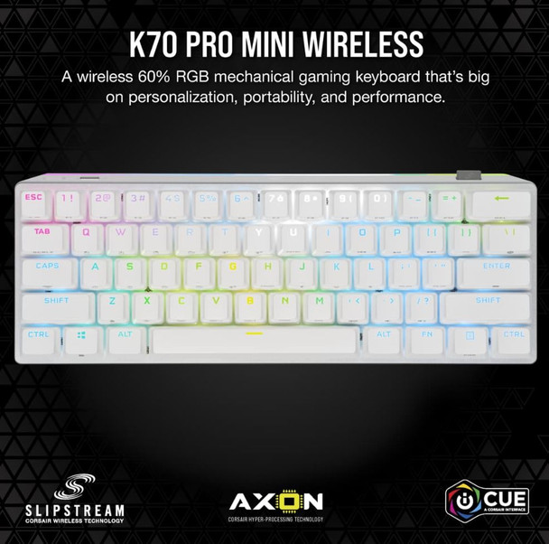 CORSAIR K70 PRO MINI WIRELESS RGB 60% Mechanical Gaming Keyboard, Backlit RGB LED, CHERRY MX SPEED, Black, White PBT Keycaps NDA Sept 14