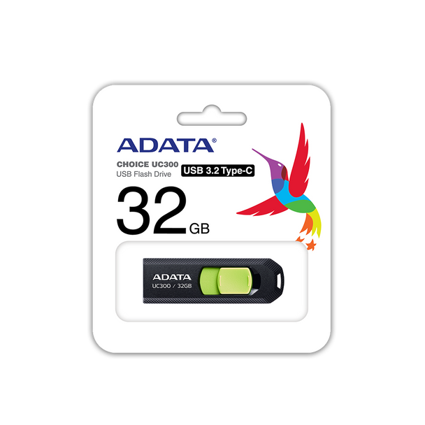 32GB ADATA UC300 USB3.2 (GEN1) TYPE-C FLASH DRIVE BLACK/GREEN