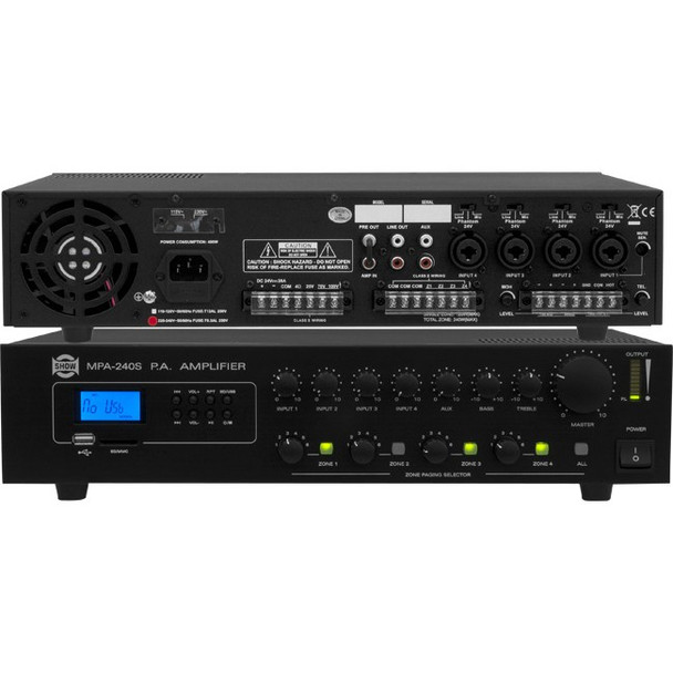 SHOW 240W 4-Zone Mixer Amp Mp3 Amplifier Paging Selector
