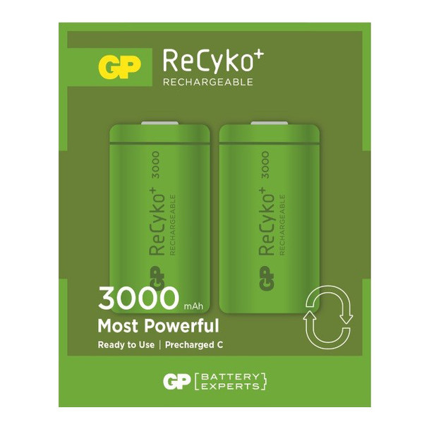 GP 3000Ma Recyko+ 'C' Battery 2Pk Rechargeable Nimh Gp