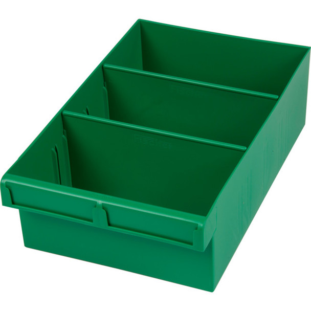 FISCHER PLASTIC Green 300Mm Large Parts Tray Storage Drawer With Dividers