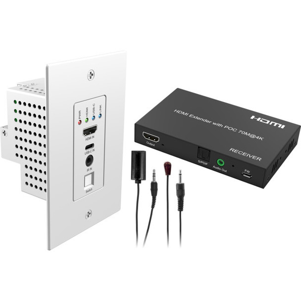 PRO2 Hdmi2.0 Usb-C Over Cat6 Wall Plate Extender 70M Usb-C Pd 65W Switch Ir Rs232 Spdif