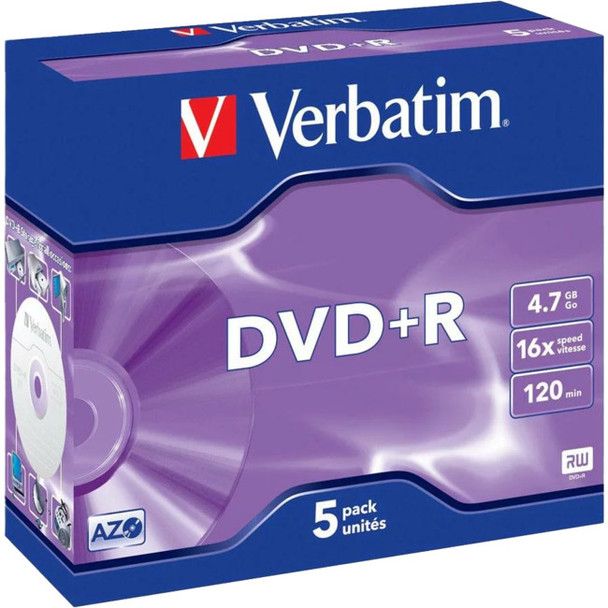 VERBATIM Dvd+R 4.7Gb 1-16X 5 Pack Jewel Cases Verbatim
