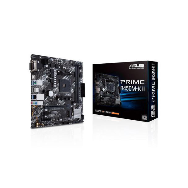 ASUS AMD B450 PRIME B450M-K II (Ryzen AM4) Micro ATX motherboard with M.2 support, HDMI/DVI-D/D-Sub, SATA 6 Gbps, 1 Gb Ethernet, USB 3.2 Gen 1 Type-A,