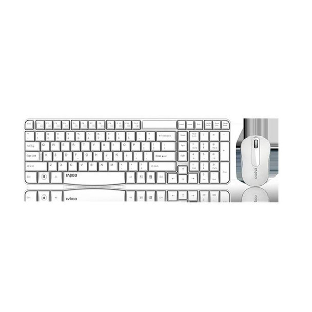 RAPOO X1800S 2.4GHz Wireless Optical Keyboard Mouse Combo Black - 1000DPI Nano Receiver 12m Battery (White)