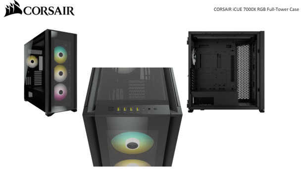 Corsair Obsidian 7000x RGB TG Tower Case, Mini-ITX, M-ATX, ATX, E-ATX, 3x 140 RGB PWM Fan,USB 3.1 Type C, 10x 2.5', 6x 3.5' HDD. Black