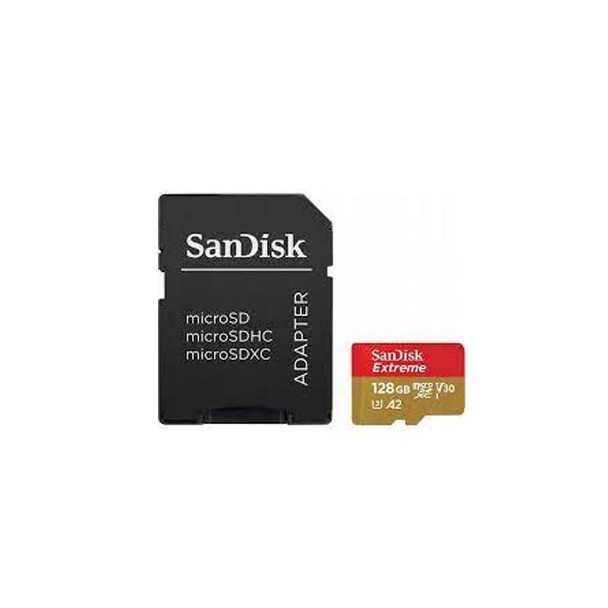 SanDisk Extreme microSDXC, SQXAA 128GB, V30, U3, C10, A2, UHS-I, 190MB/s R, 90MB/s W, 4x6, SD adaptor, Lifetime Limited, Action Cam