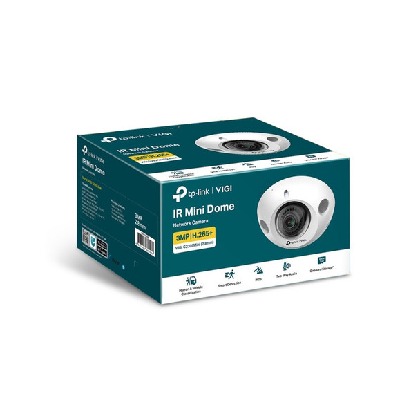 TP-Link VIGI 3MP C230I Mini(2.8mm) IR Mini Dome Network Camera, 2.8mm Ultra-wide Angle Lens,Smart Detection, 2YW (LD)