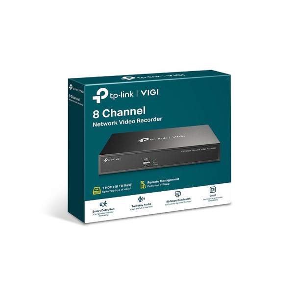 TP-Link VIGI NVR1008H 8 Channel Network Video Recorder, 24/7 Continuous Recording, Up To 10TB (HDD Not Included), 4 Ch Playback, Up To 5MP