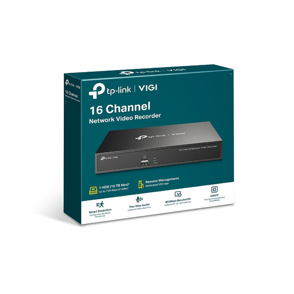 TP-Link VIGI NVR1016H 16 Channel Network Video Recorder, 24/7 Continuous Recording, Up To 10TB (HDD Not Included), 16 Channel Live View, Up To 8MP(LD)