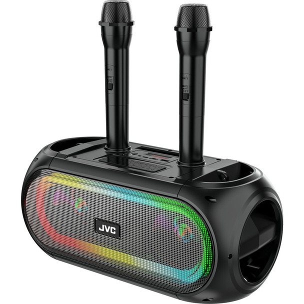 JVC Karaoke Speaker with Bluetooth, 2x Microphones and RGB Lighting