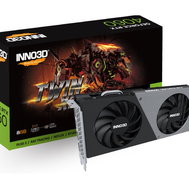 INNO3D nVidia GeForce RTX 4060 TWIN X2 8G GDDR6, 2460MHz Boost Clock, RAM 17Gbps, 3xDP+HDMI, 250x118x42mm (4060)