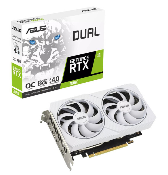 ASUS nVidia GeForce DUAL RTX3060 O8G WHITE White Edition 8GB GDDR6, 1867 MHz Boost Clock,PCI Express 4.0, HDMIx1, DPx3