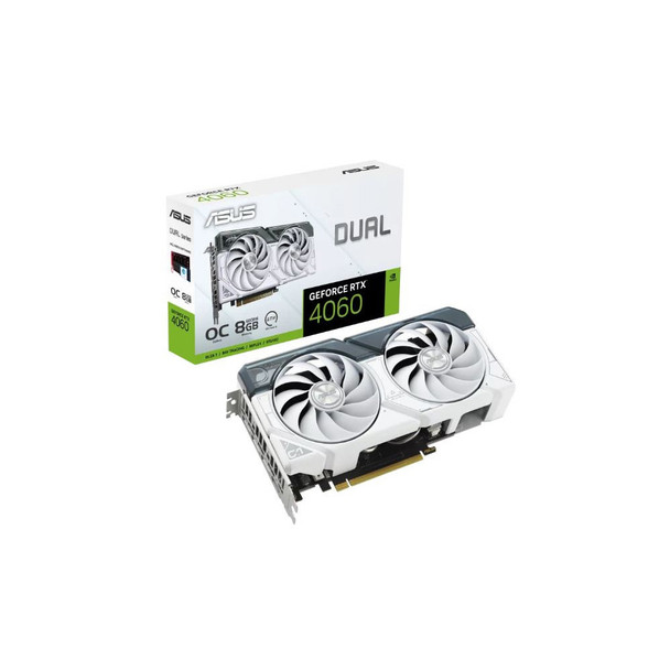 ASUS nVidia GeForce DUAL RTX4060 O8G WHITE RTX4060 White OC Edition 8GB GDDR6, 2505 MHz Boost Clock, RAM 17 Gbps, HDMI x1, DP x3