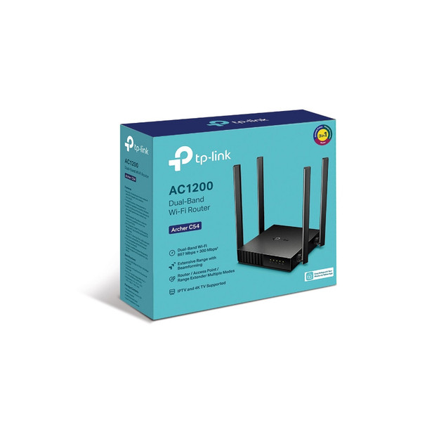 TP-Link Archer C54 AC1200 Dual-Band Wi-Fi Router 2.4GHz 300Mbps 5GHz 867Mbps 4xLAN 1xWAN 4xAntennas, WPS, Router Access Point and Range Extender Modes