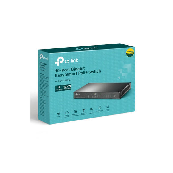 TP-Link TL-SG1210MPE 10-Port Gigabit Easy Smart Switch with 8-Port PoE+PORT: 8× Gigabit PoE+ Ports, 2x Gigabit Non-PoE Ports, 1× Combo Gigabit SFP S