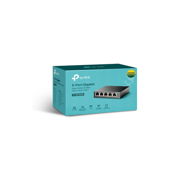 TP-Link TL-SG105PE 5-Port Gigabit Easy Smart Switch with 4-Port PoE+, Up To 65W For All POE Ports, Up To 30W Each Port