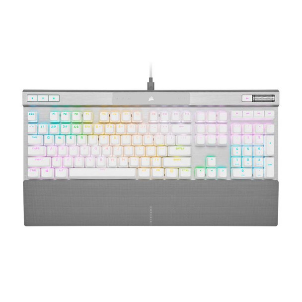 CORSAIR K70 RGB PRO OPX Optical-Mechanical Gaming Keyboard, Backlit RGB LED, CORSAIR OPX, White, White PBT Keycaps.