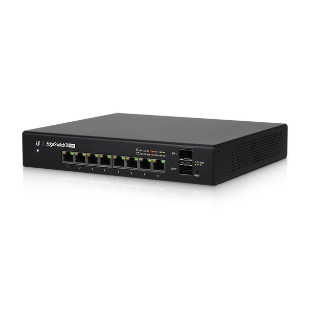 Ubiquiti EdgeSwitch 8 PoE, ES-8-150W, 8 GbE RJ45 ports with 24V passive PoE, 2 SFP ports