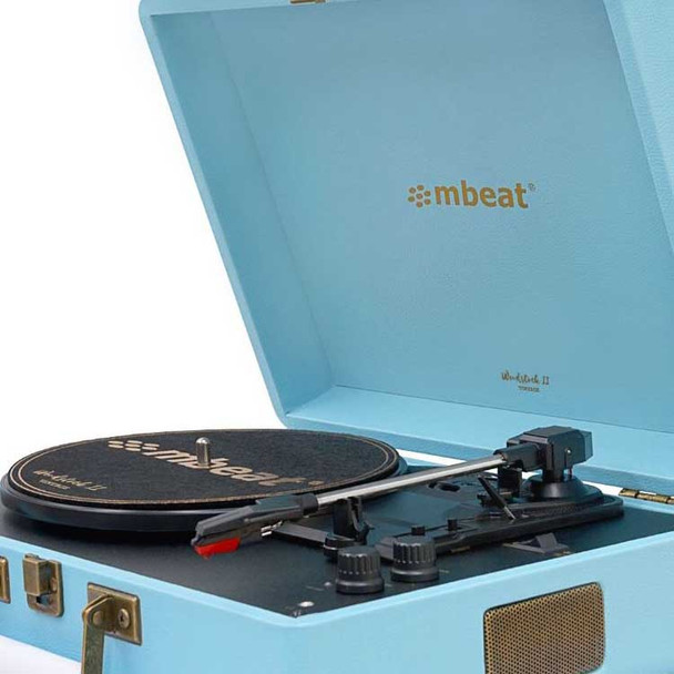 mbeat Woodstock 2 Sky Blue Retro Turntable Player with BT Receiver & Transmitter